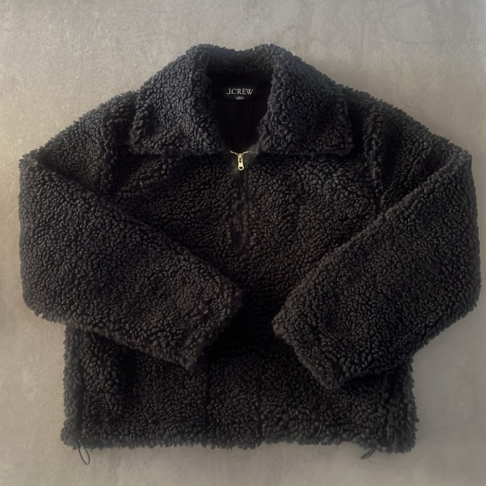 J. Crew Black Sherpa Zip-Front Jacket - Picture 2 of 11